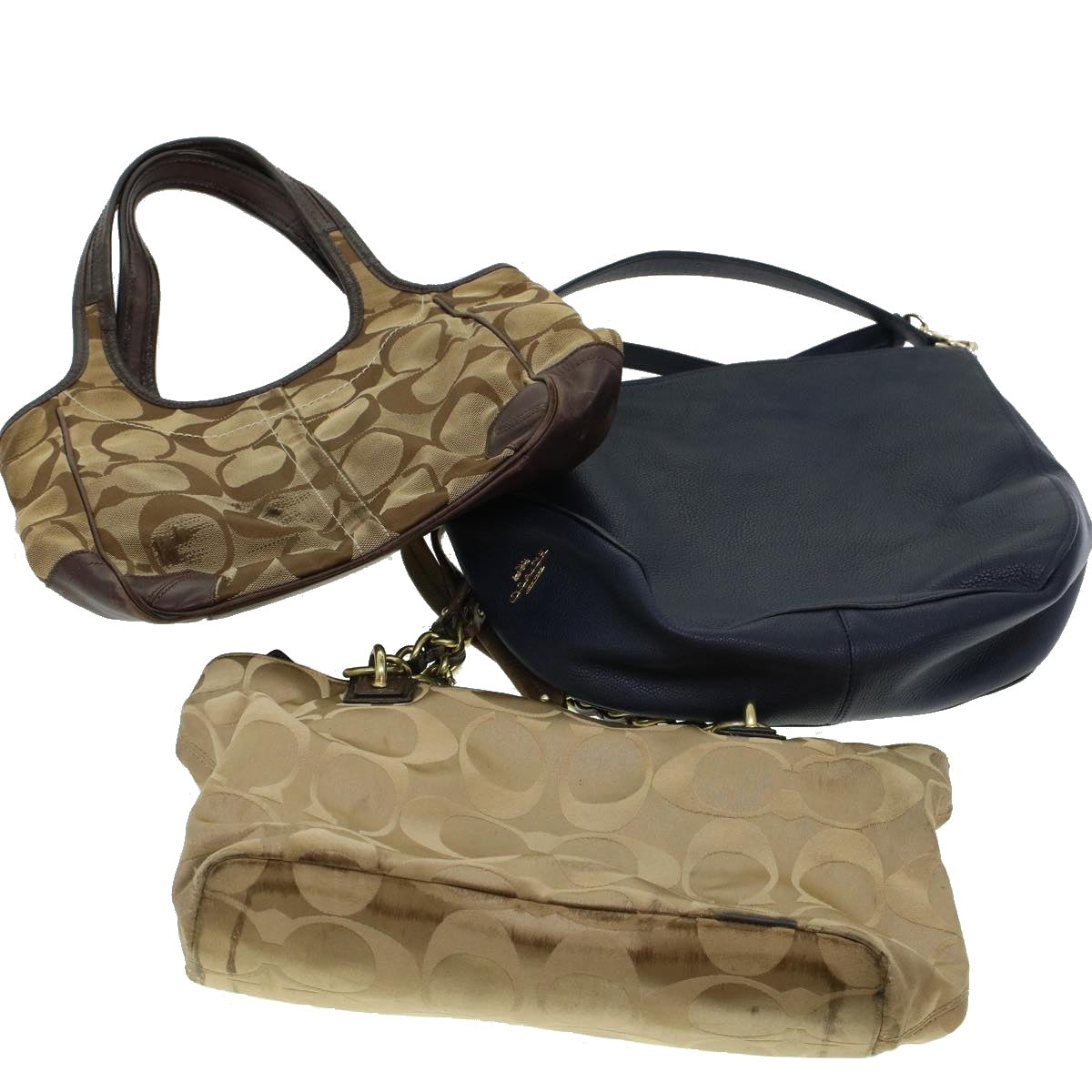 Coach Signature Shoulder Bag Canvas Leather 3Set Navy Brown Auth 44681 - 0