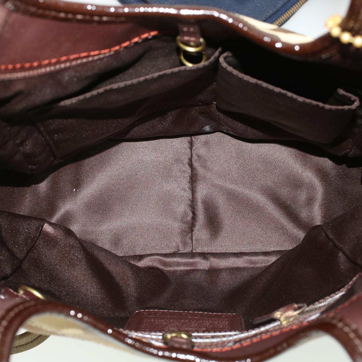 Coach Signature Shoulder Bag Canvas Leather 3Set Navy Brown Auth 44681