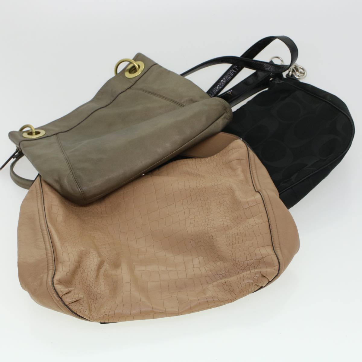 Coach Signature Shoulder Bag Canvas Leather 3Set Black Brown gray Auth 44682