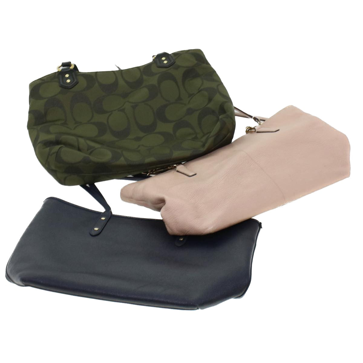 Coach Signature Shoulder Bag Canvas Leather 3Set Green Blue pink Auth 44691 - 0