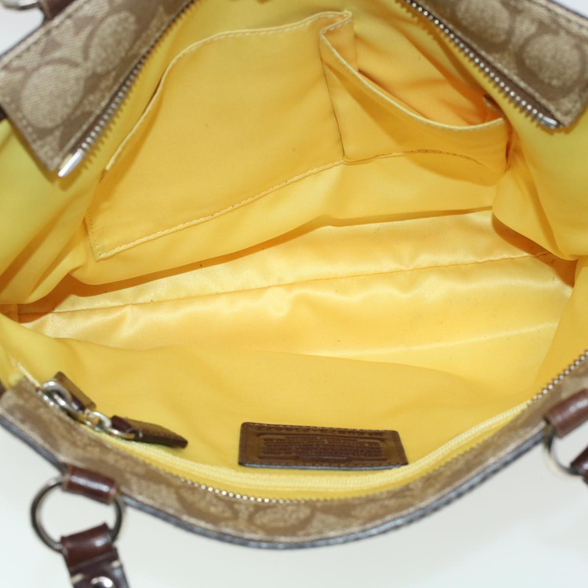 Coach Signature Flower Hand Bag Canvas Leather 3Set Brown Beige Auth 44693