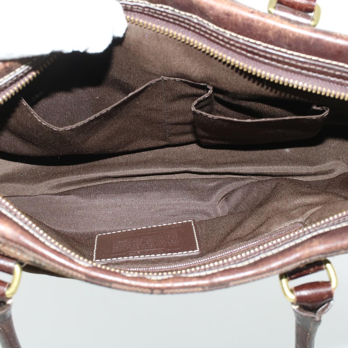 Coach Signature Flower Hand Bag Canvas Leather 3Set Brown Beige Auth 44693