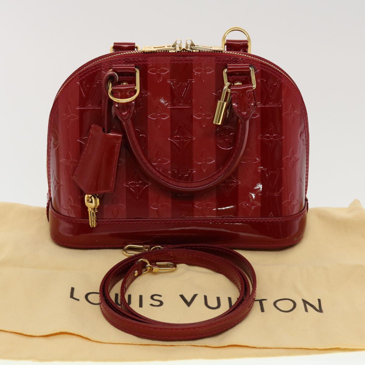 LOUIS VUITTON Vernis Rayure Alma BB Hand Bag Red M915593 LV Auth 44749