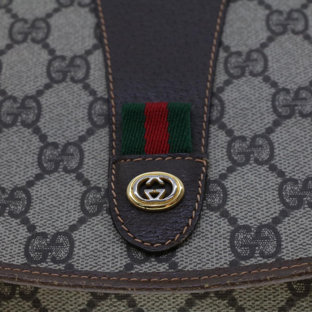 GUCCI GG Canvas Web Sherry Line Clutch Bag Beige Red Green 156.01.030 Auth 44751