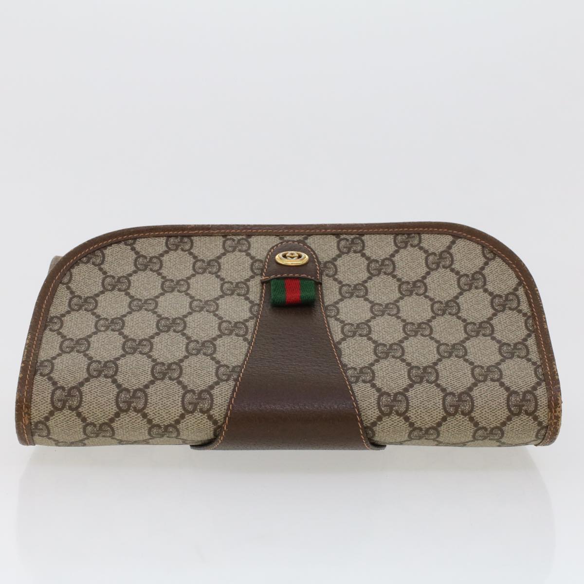 GUCCI GG Canvas Web Sherry Line Clutch Bag Beige Red Green 156.01.030 Auth 44751