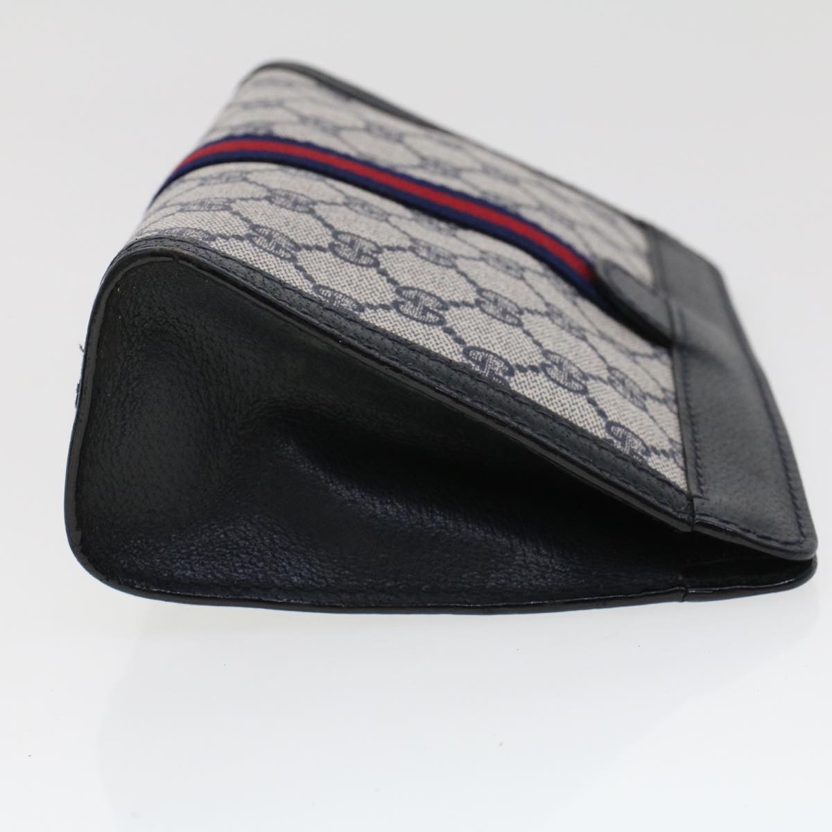 GUCCI GG Canvas Sherry Line Clutch Bag Gray Red Navy 64.014.2125.23 Auth 44752