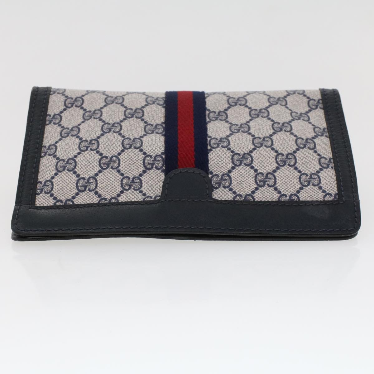 GUCCI GG Canvas Sherry Line Clutch Bag Gray Red Navy 64.014.2125.23 Auth 44752