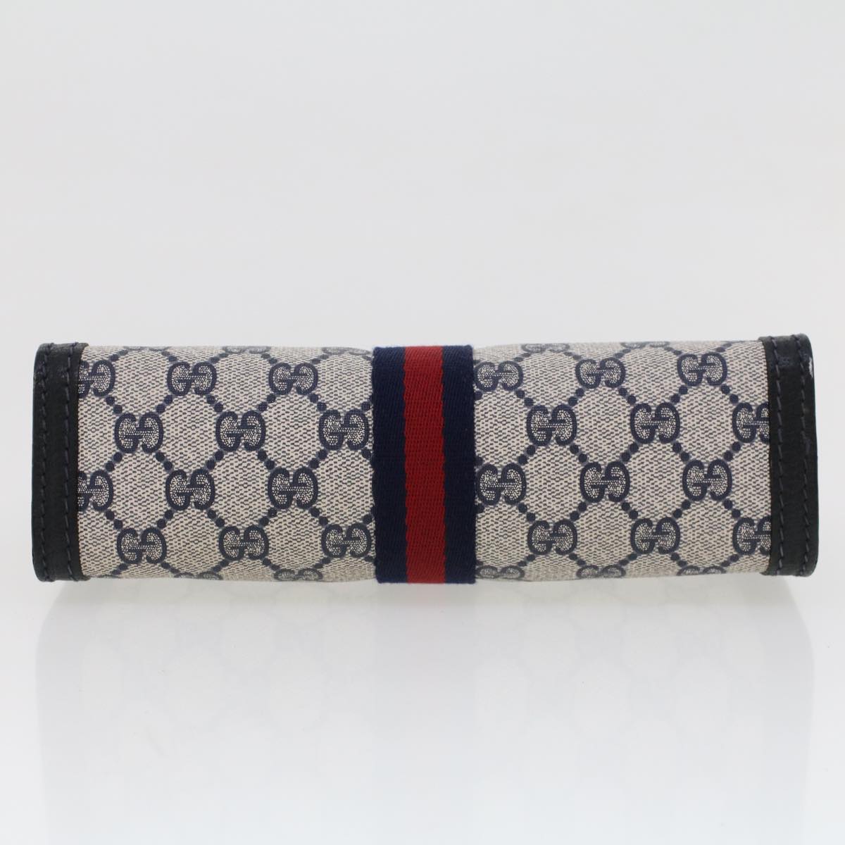 GUCCI GG Canvas Sherry Line Clutch Bag Gray Red Navy 64.014.2125.23 Auth 44752