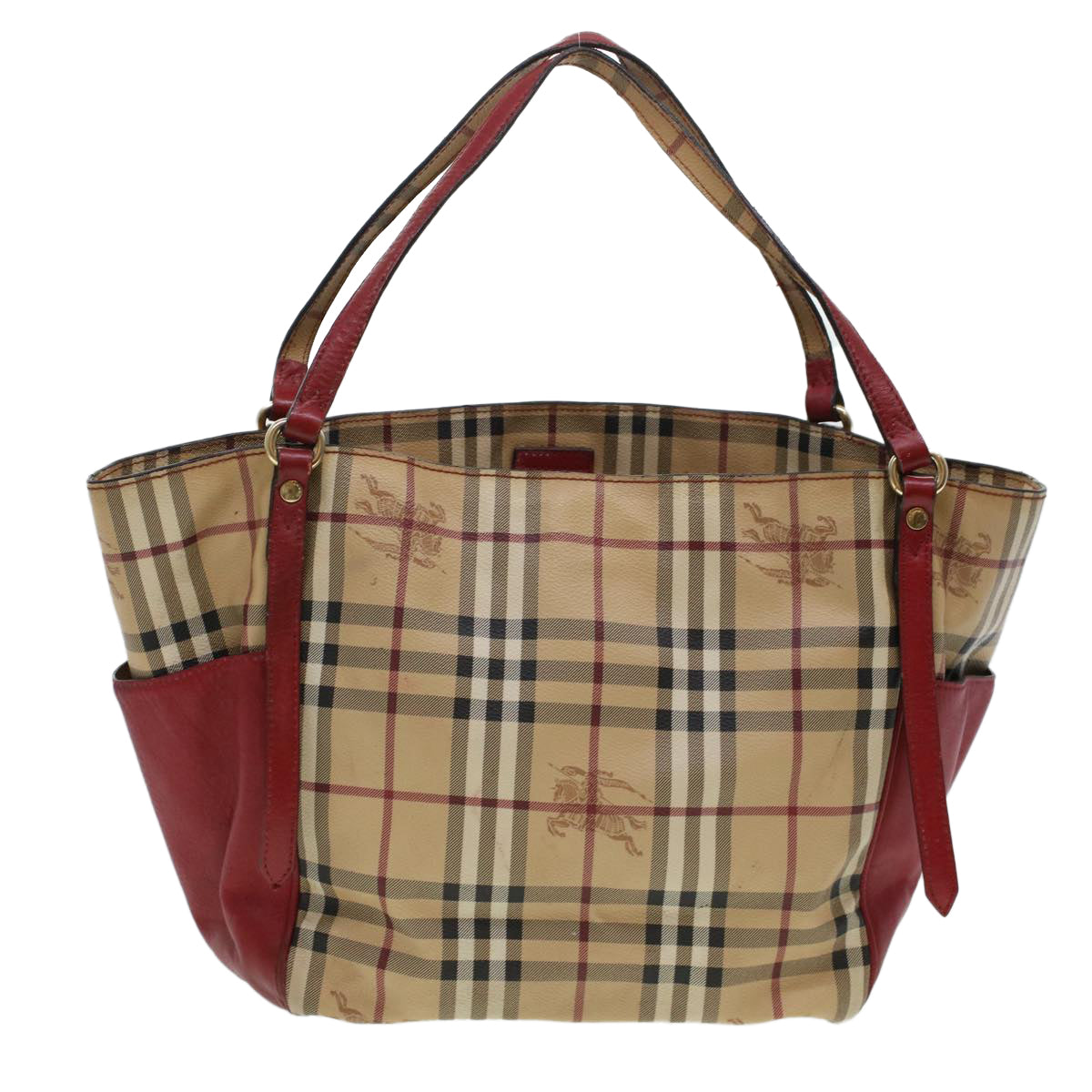 BURBERRY Nova Check Tote Bag PVC Leather Beige Auth 44756