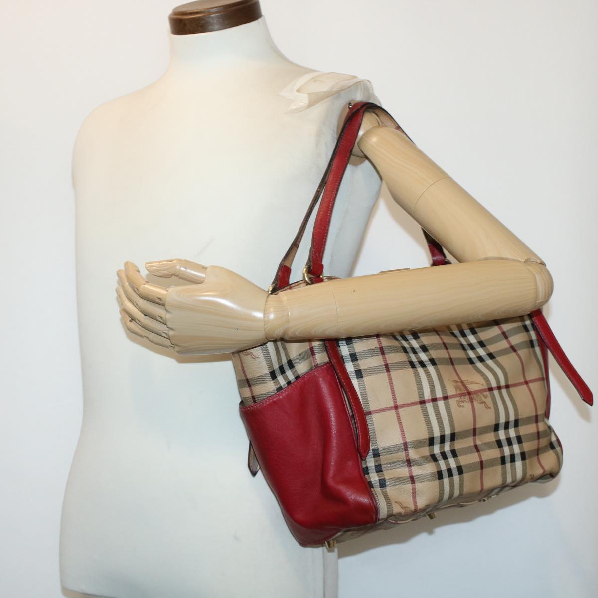 BURBERRY Nova Check Tote Bag PVC Leather Beige Auth 44756