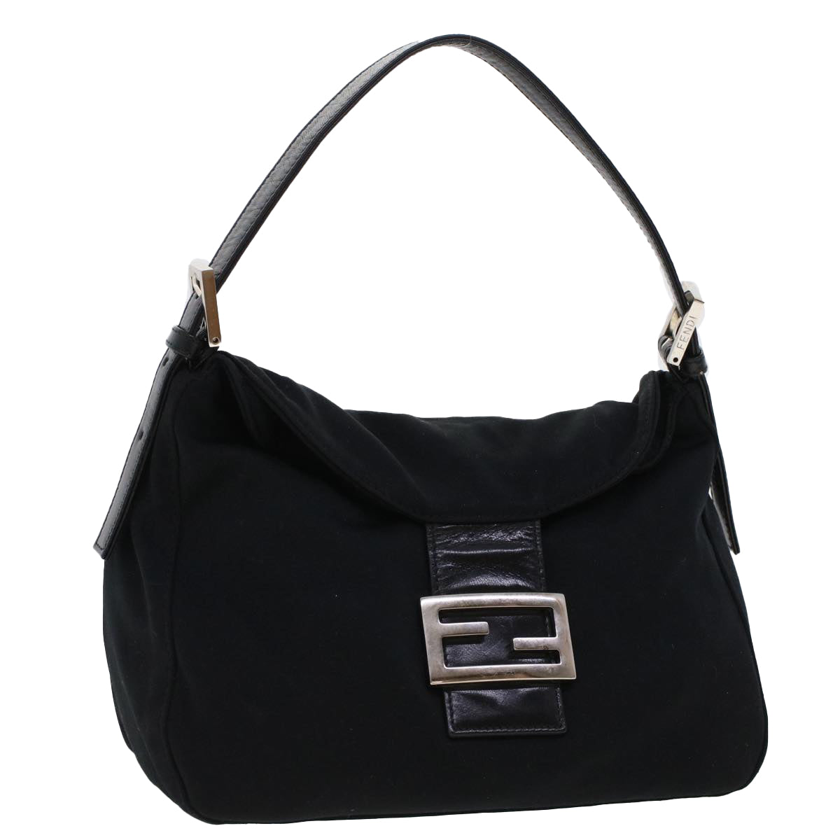 FENDI Mamma Baguette Shoulder Bag Nylon Black 2321.26426.008 Auth 44758