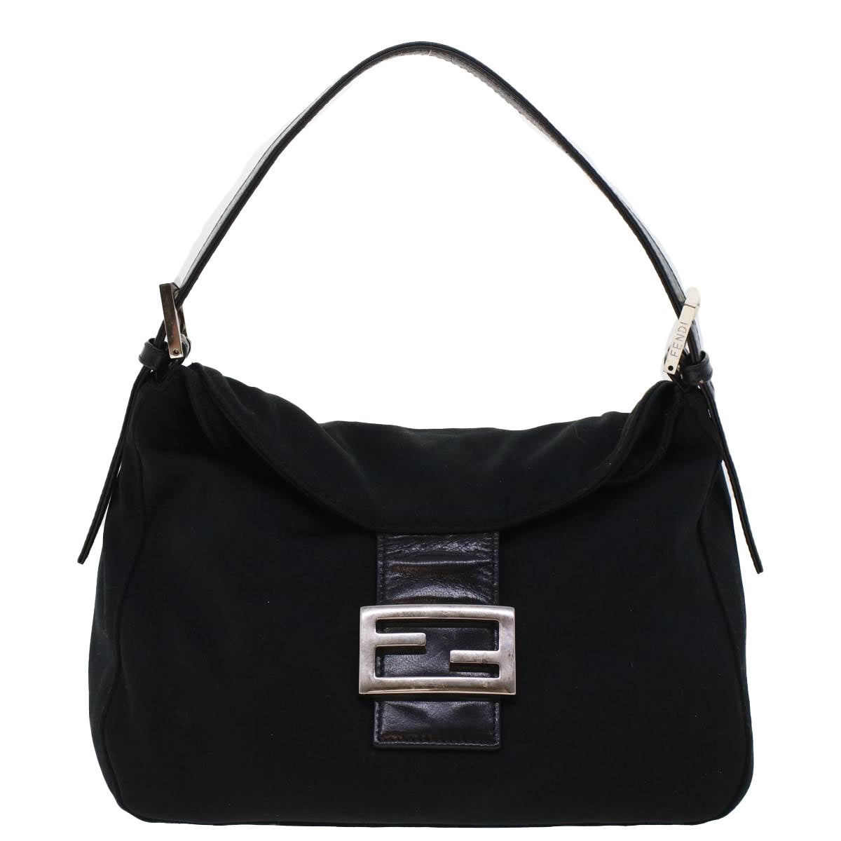 FENDI Mamma Baguette Shoulder Bag Nylon Black 2321.26426.008 Auth 44758