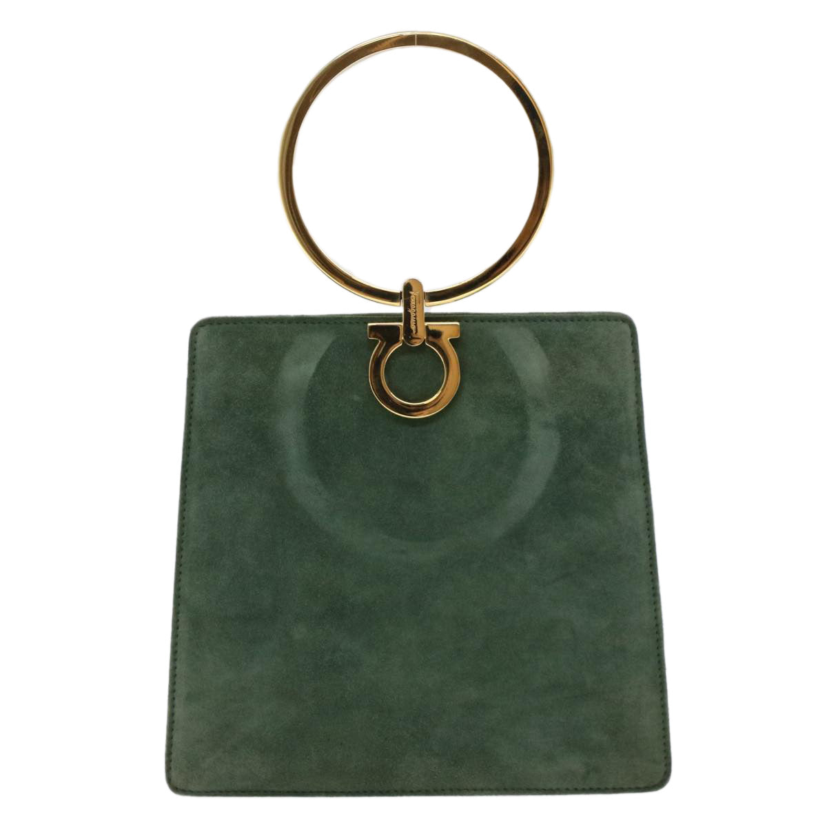 Salvatore Ferragamo Gancini Hand Bag Suede Green Auth 44761