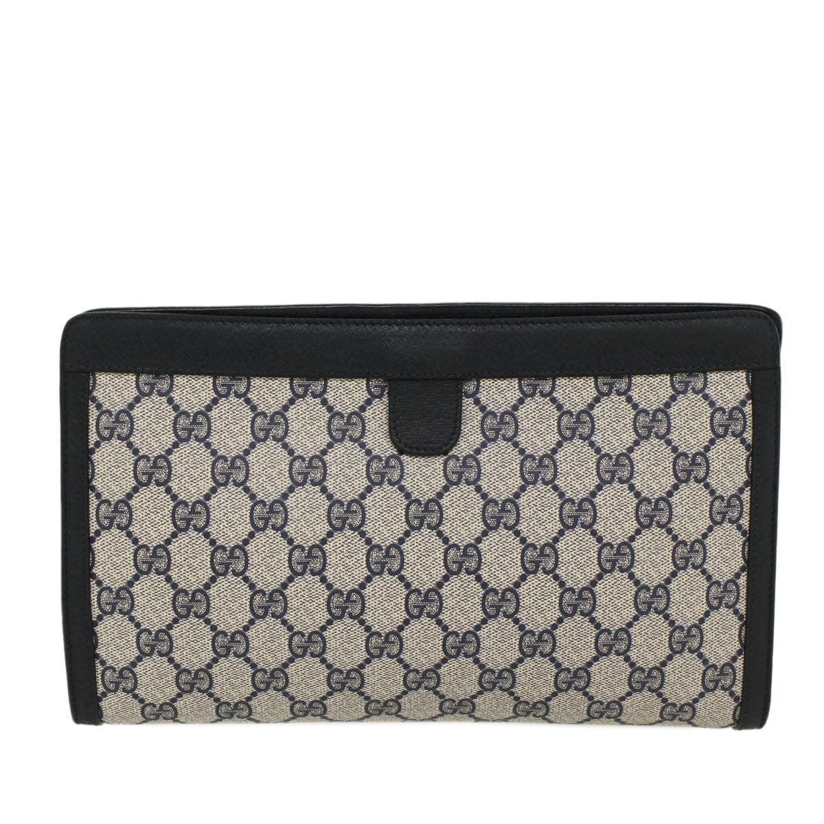 GUCCI GG Canvas Sherry Line Clutch Bag Gray Red Navy 89•01•033 Auth 44785