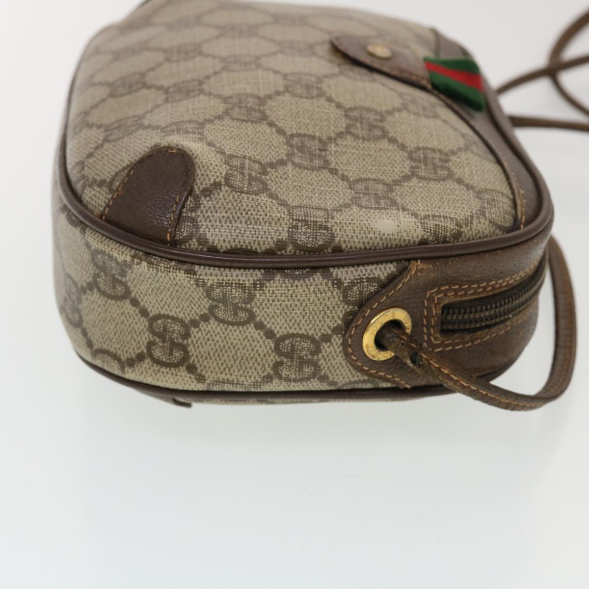 GUCCI GG Canvas Web Sherry Line Shoulder Bag Beige Red 156.02.066 Auth 44787