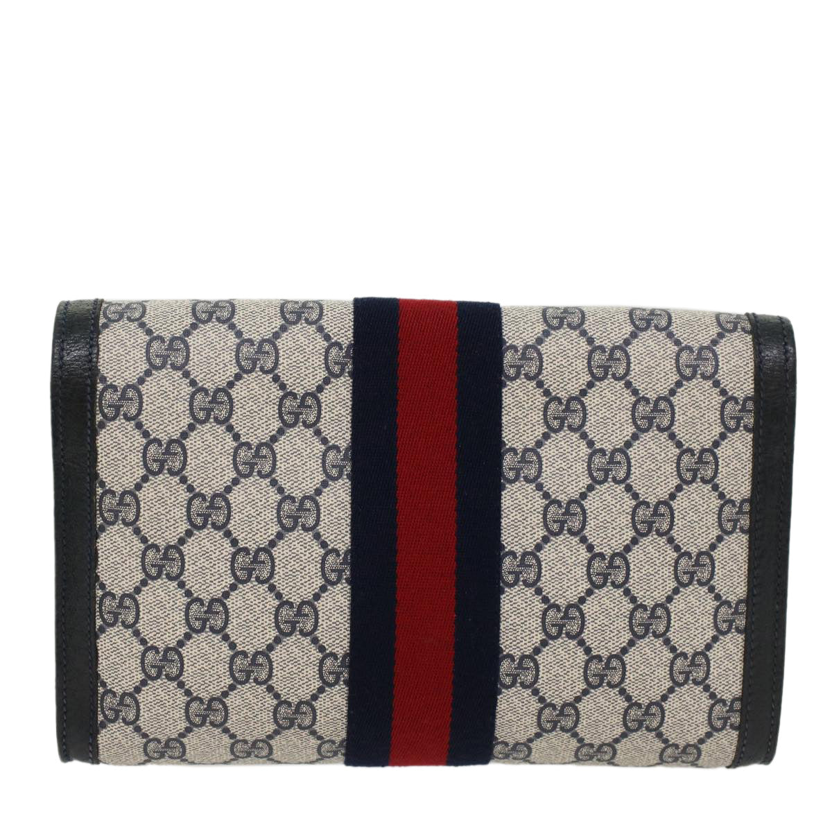 GUCCI GG Canvas Sherry Line Clutch Bag Gray Red Navy 89•01•006 Auth 44806 - 0