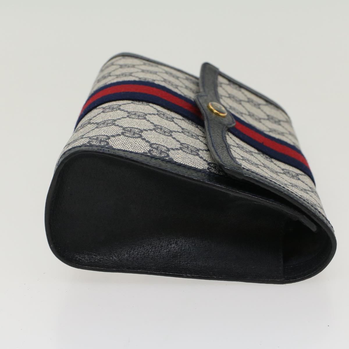 GUCCI GG Canvas Sherry Line Clutch Bag Gray Red Navy 89•01•006 Auth 44806