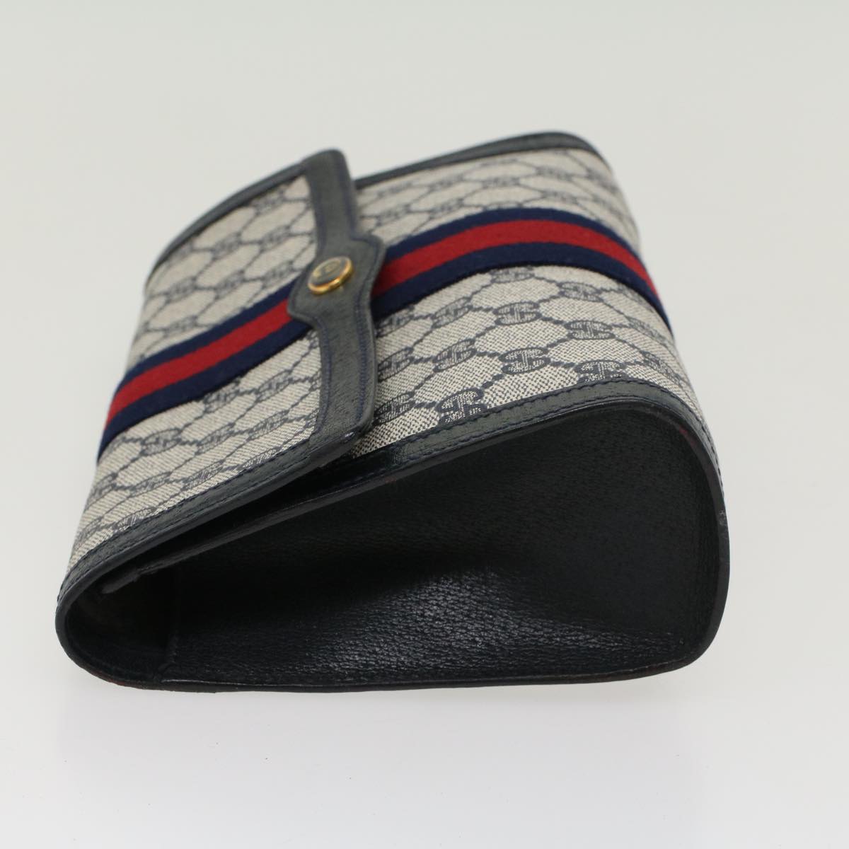 GUCCI GG Canvas Sherry Line Clutch Bag Gray Red Navy 89•01•006 Auth 44806