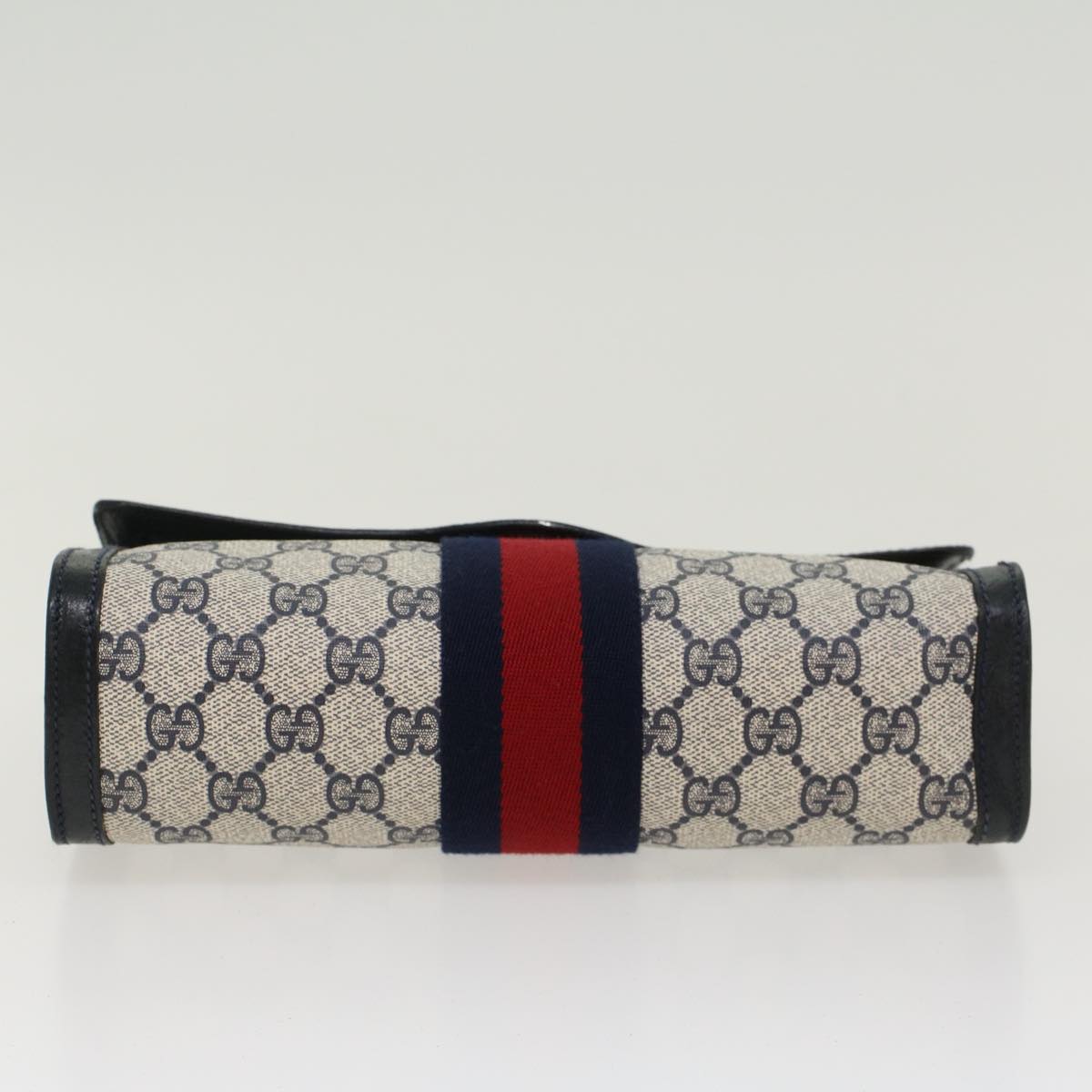 GUCCI GG Canvas Sherry Line Clutch Bag Gray Red Navy 89•01•006 Auth 44806