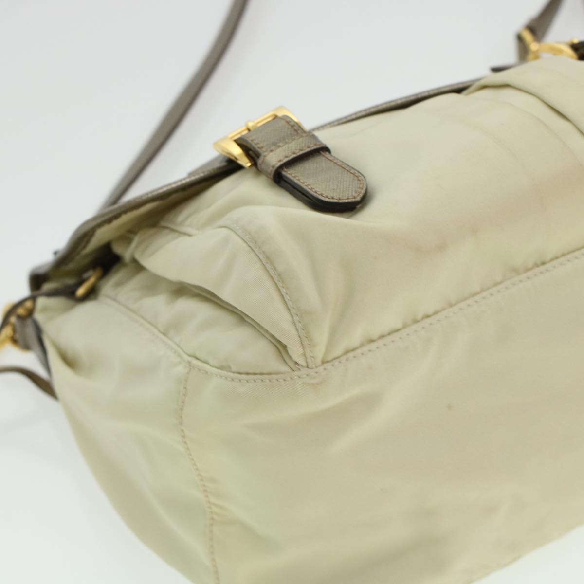 PRADA Shoulder Bag Nylon Beige Auth 44812