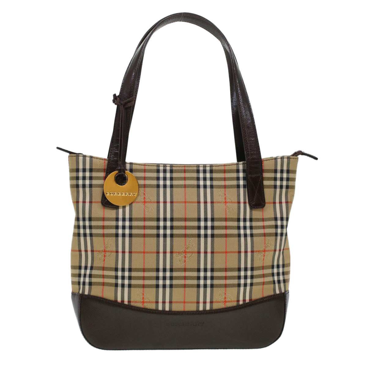 BURBERRY Nova Check Tote Bag Nylon Leather Beige Auth 44979