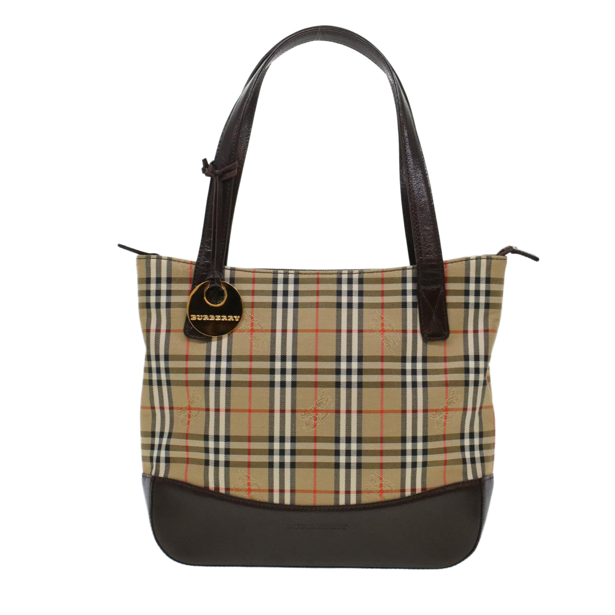 BURBERRY Nova Check Tote Bag Nylon Leather Beige Auth 44979