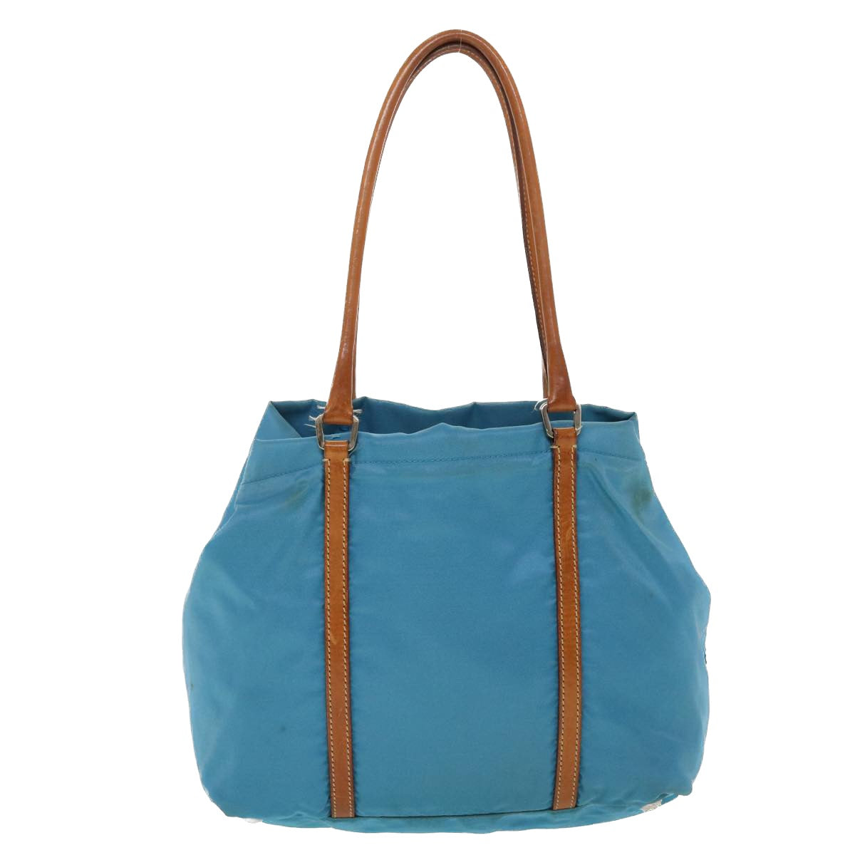 PRADA Hand Bag Nylon Light Blue Brown Auth 44988 - 0