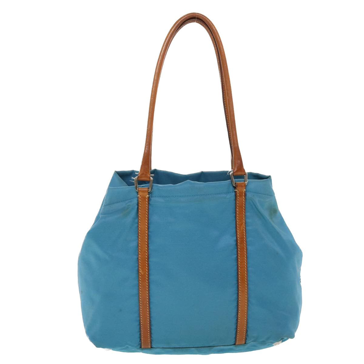 PRADA Hand Bag Nylon Light Blue Brown Auth 44988