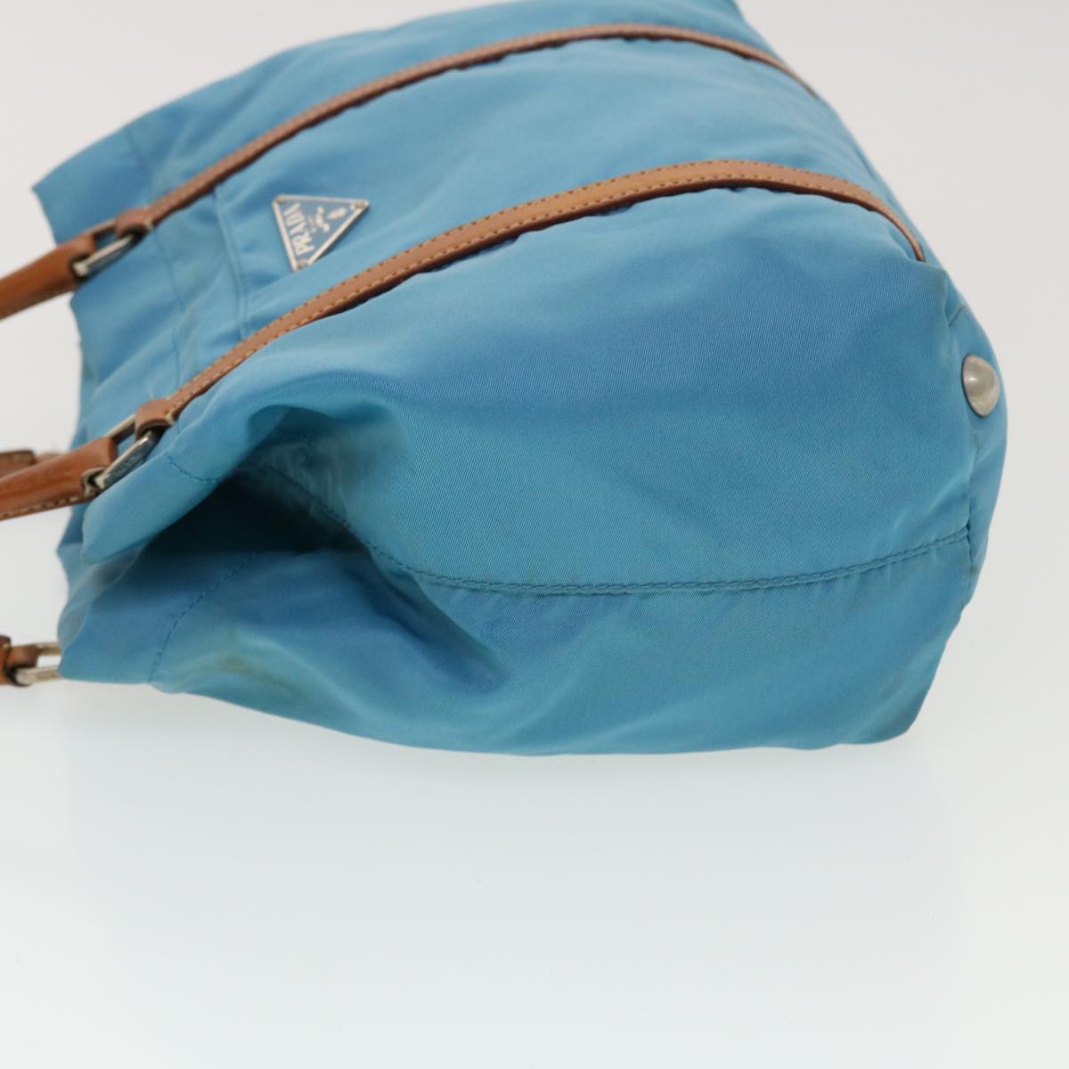 PRADA Hand Bag Nylon Light Blue Brown Auth 44988