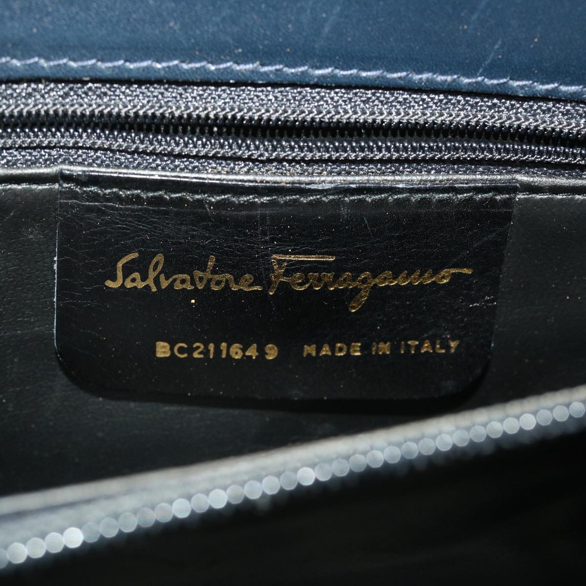 Salvatore Ferragamo Gancini Tote Bag Leather Navy Auth 44992