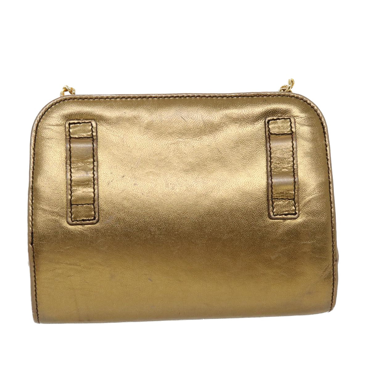 Salvatore Ferragamo Gancini Chain Shoulder Bag Leather Gold Auth 44995 - 0