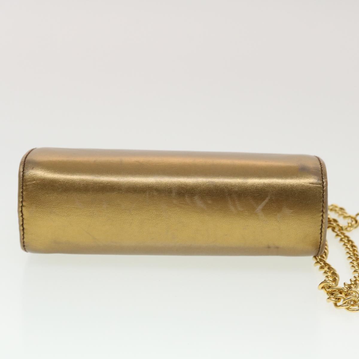Salvatore Ferragamo Gancini Chain Shoulder Bag Leather Gold Auth 44995