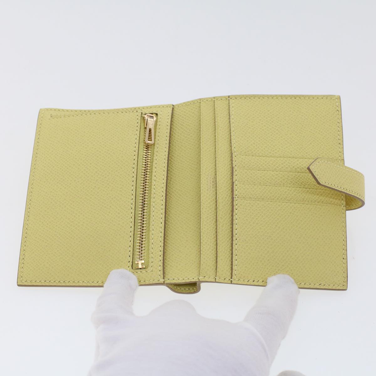 HERMES Bearn Compact Wallet Epsom Yellow Auth 45049A