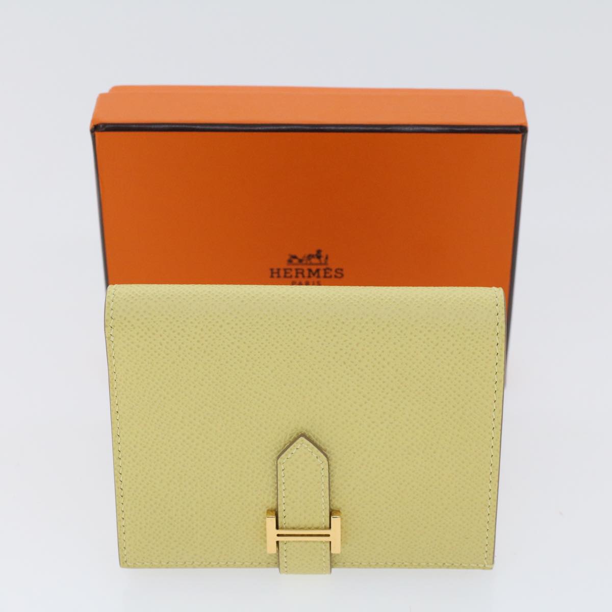 HERMES Bearn Compact Wallet Epsom Yellow Auth 45049A