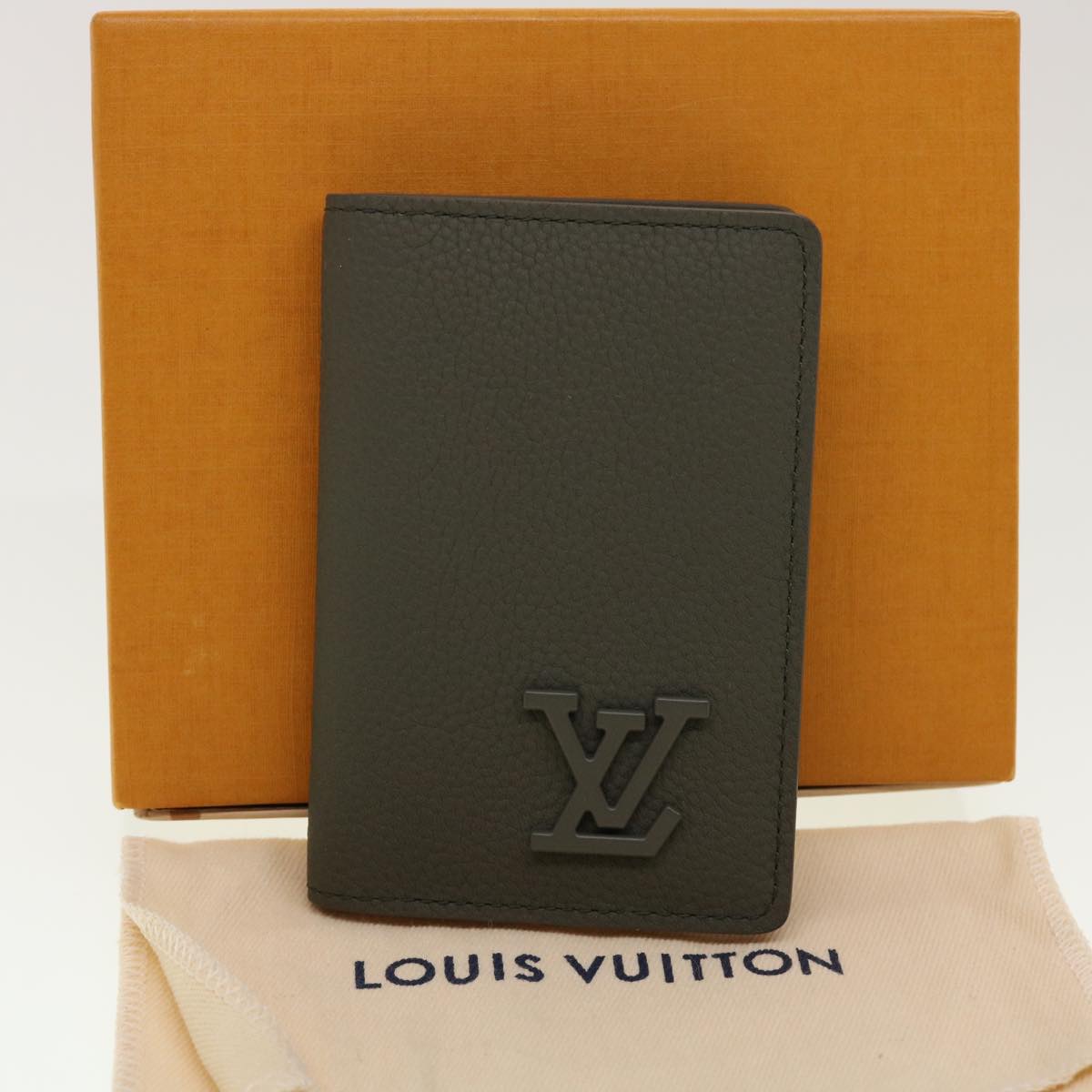 LOUIS VUITTON LV Aerogram Grained Organizer De Poch Card Case Gray Auth 45060A