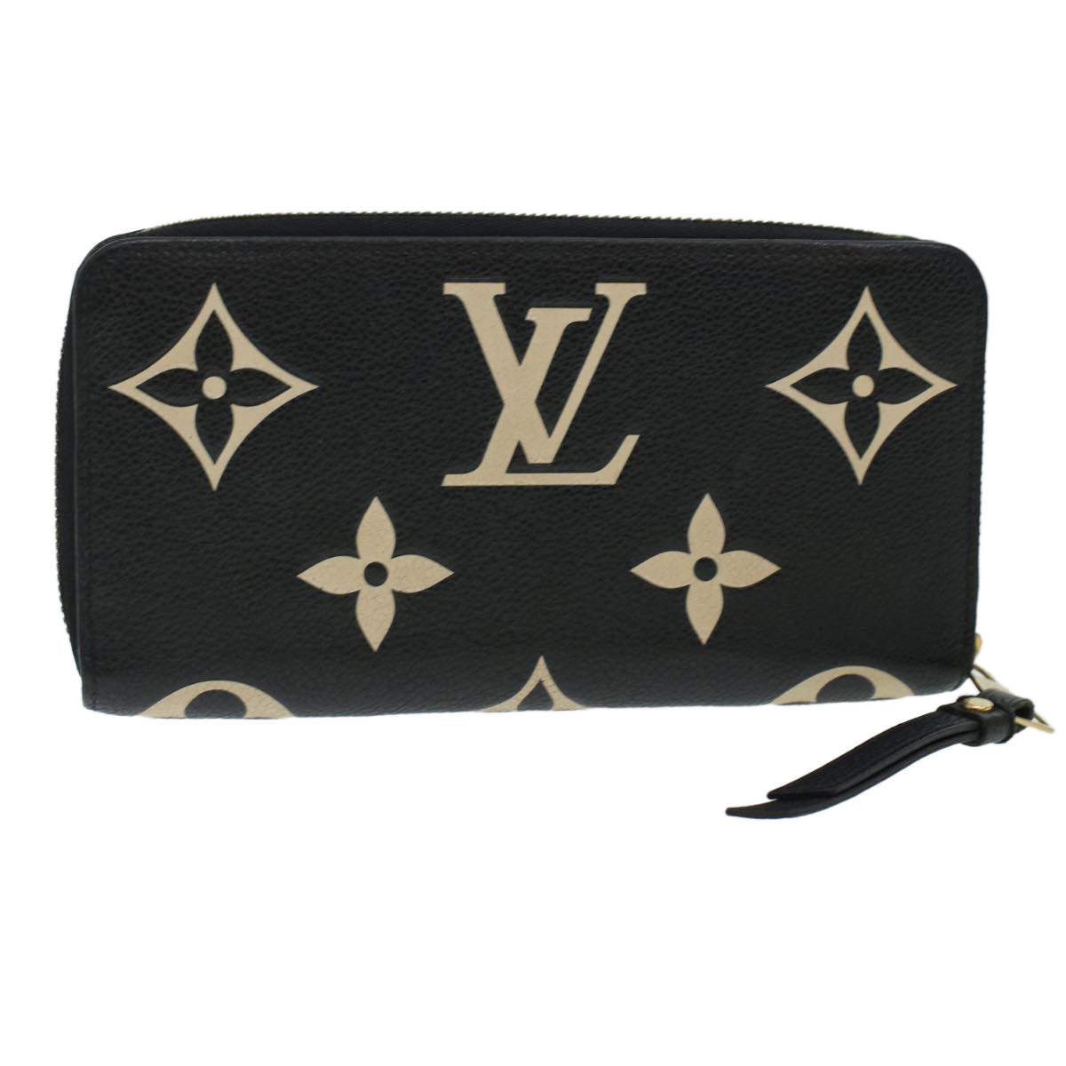 LOUIS VUITTON Monogram Empreinte Zippy Wallet Black Beige M80481 LV Auth 45062