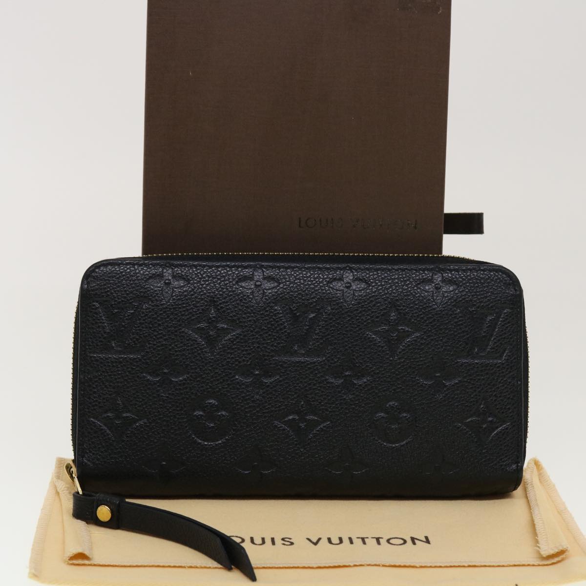 LOUIS VUITTON Monogram Empreinte Zippy Wallet Black M60571 LV Auth 45067