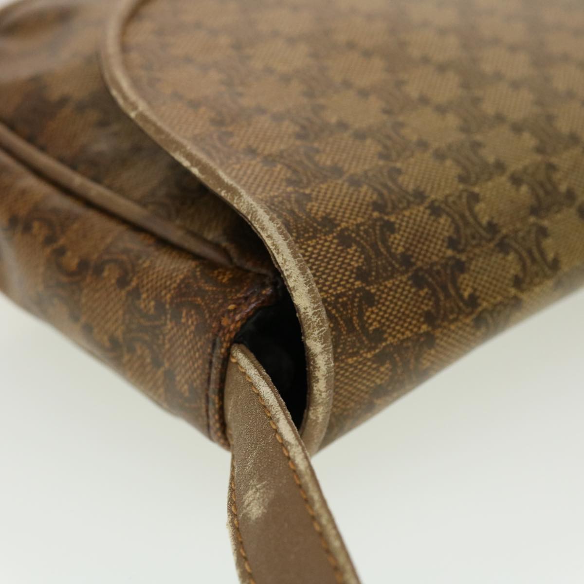 CELINE Macadam Canvas Shoulder Bag PVC Leather Beige Auth 45076