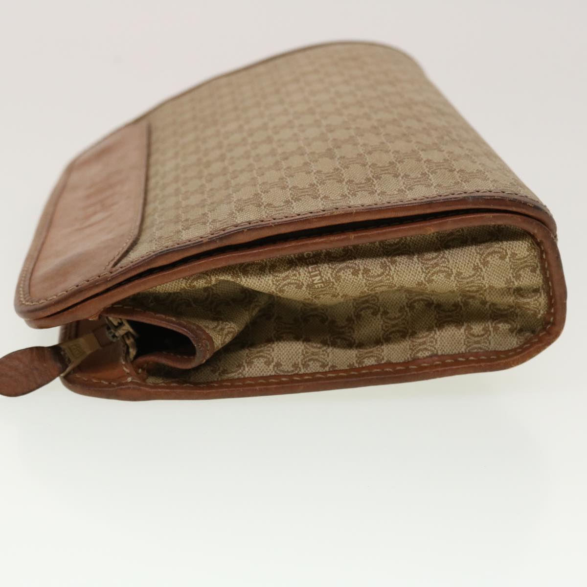 CELINE Macadam Canvas Clutch Bag PVC Leather Beige Auth 45077