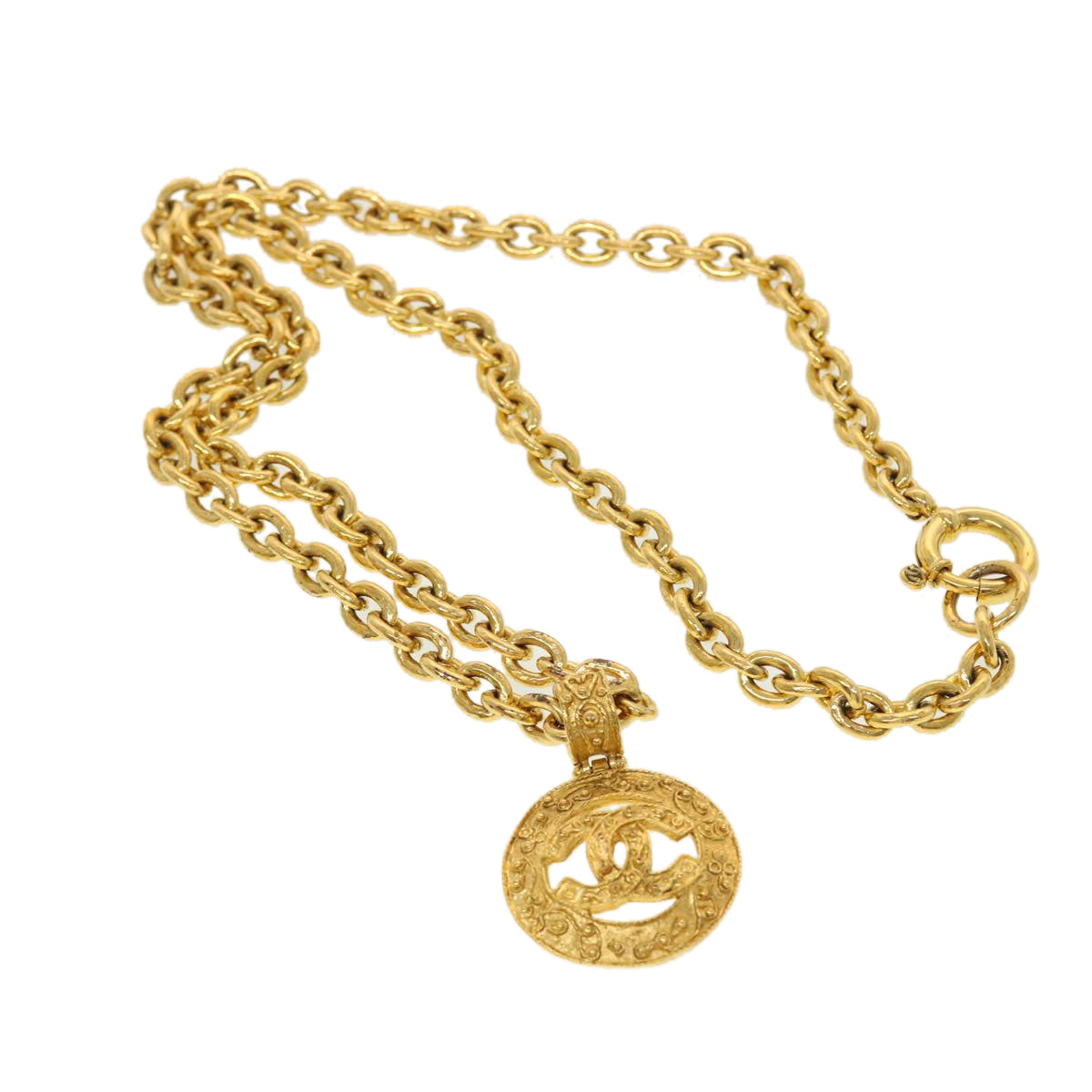 CHANEL Chain Necklace Metal Gold Tone CC Auth 45085 - 0