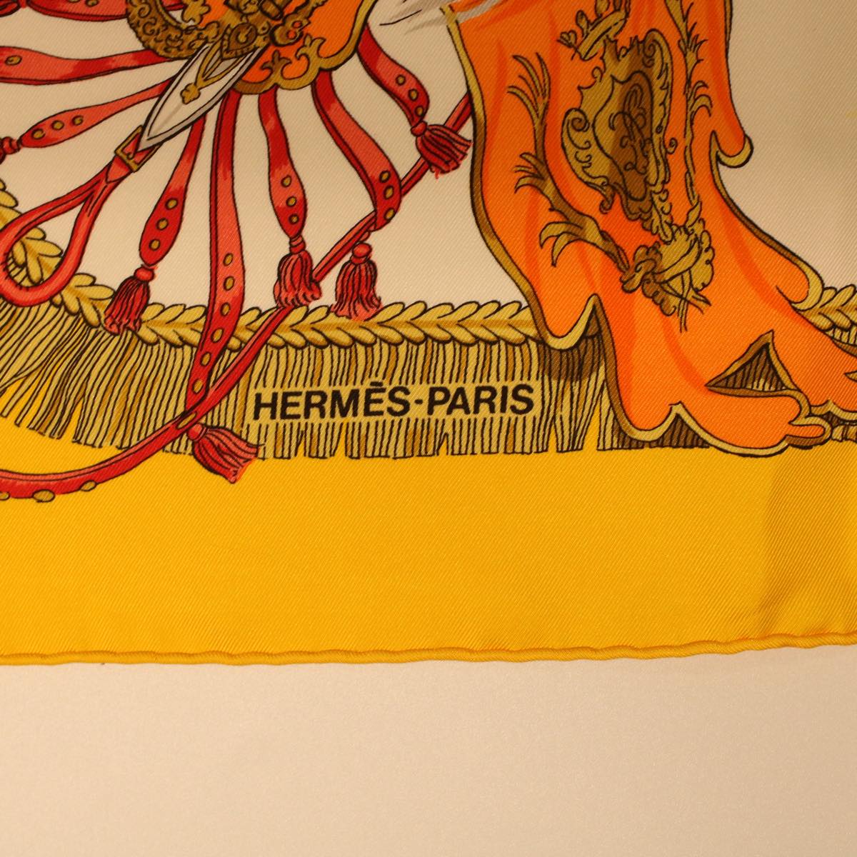 HERMES Carre 90 CAPARACONS Scarf Yellow White Auth 45091