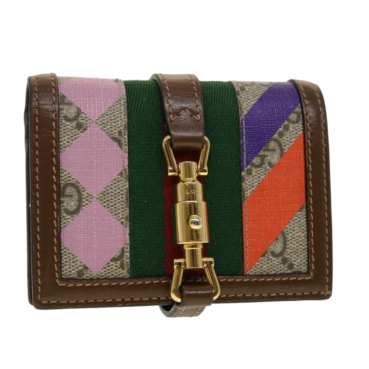 GUCCI GG Canvas Jackie Web Sherry Line Wallet PVC Beige 645536 Auth 45099