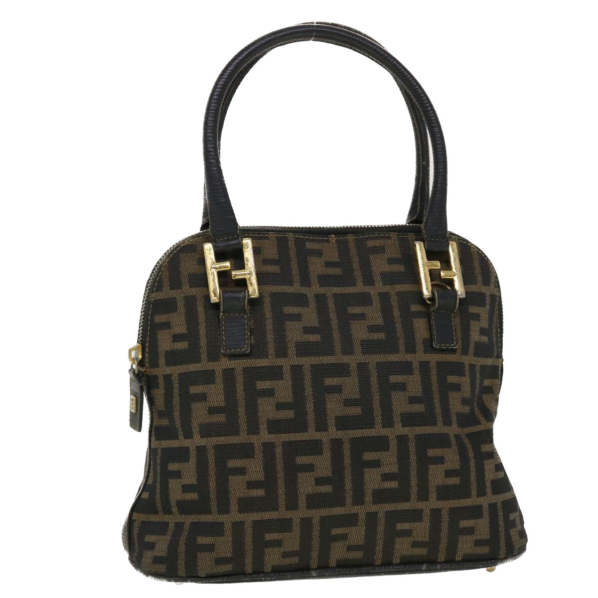 FENDI Zucca Canvas Hand Bag Black Brown Auth 45101