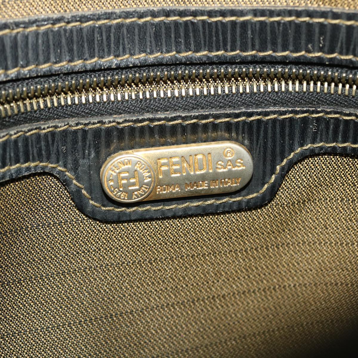 FENDI Zucca Canvas Hand Bag Black Brown Auth 45101