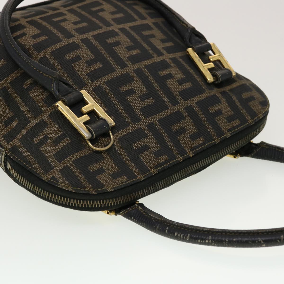 FENDI Zucca Canvas Hand Bag Black Brown Auth 45101