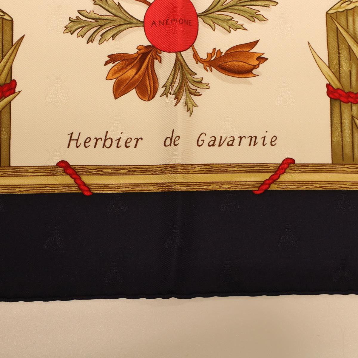HERMES Carre 90 Herbier de Gavarnie Scarf Navy Beige Auth 45105