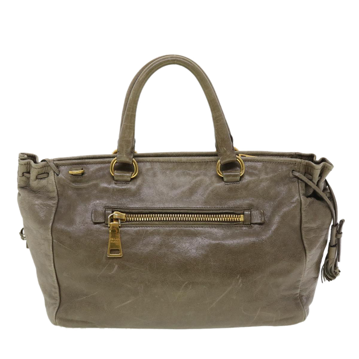 PRADA Hand Bag Leather 2way Gray Auth 45192 - 0