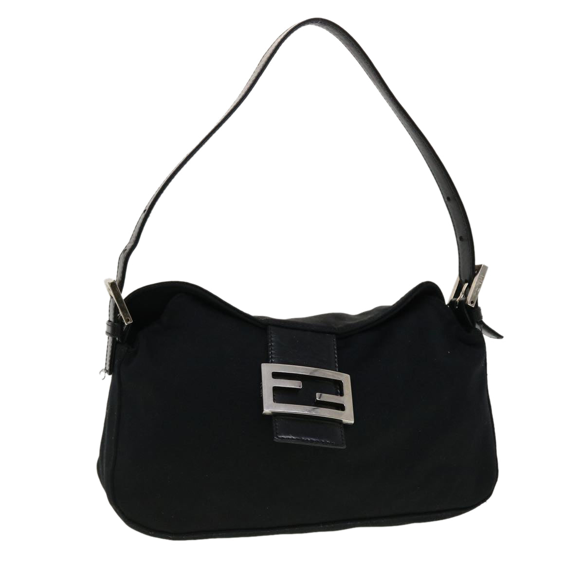 FENDI Mamma Baguette Shoulder Bag Nylon Black Auth 45194