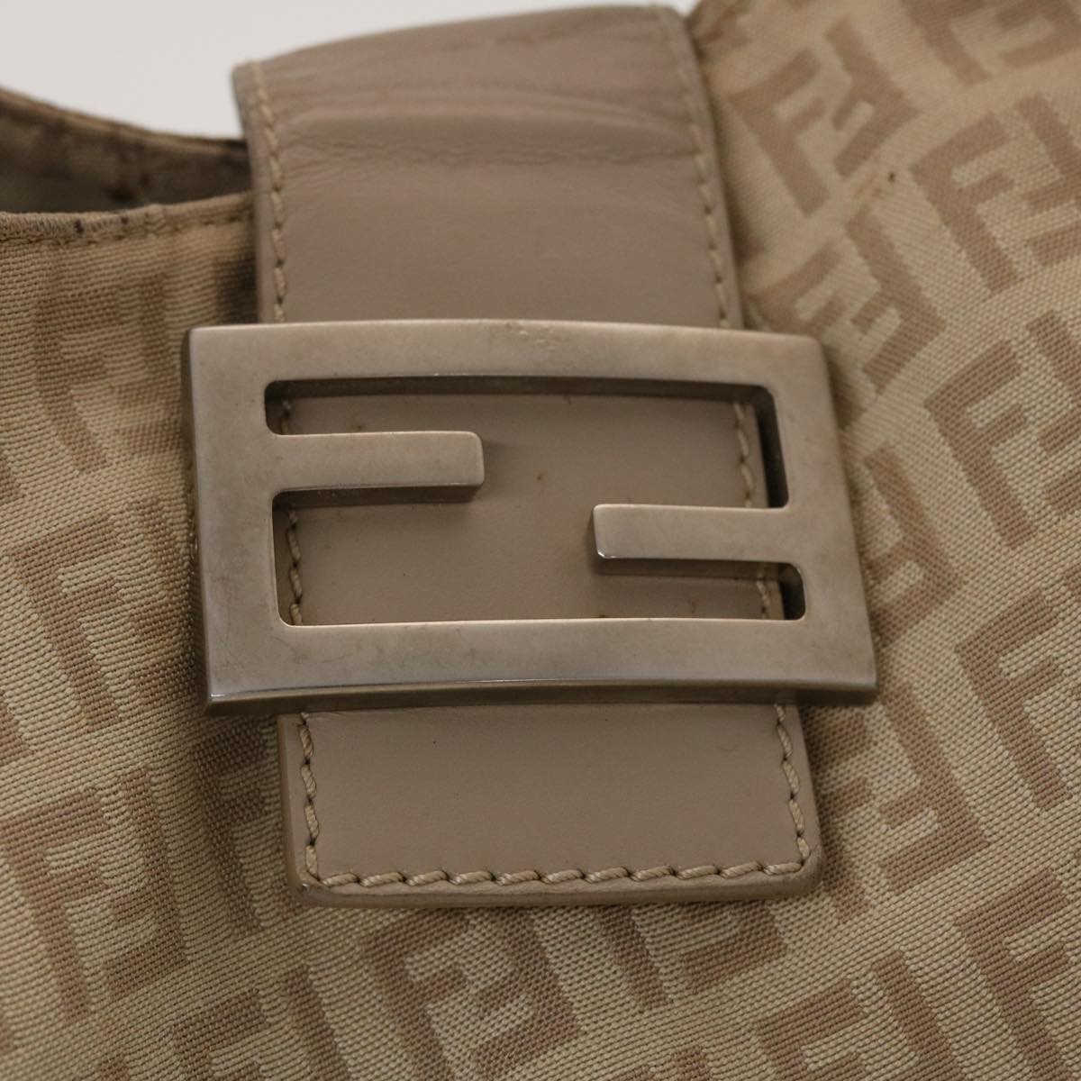 FENDI Zucchino Canvas Mamma Baguette Hand Bag Leather Beige Auth 45281