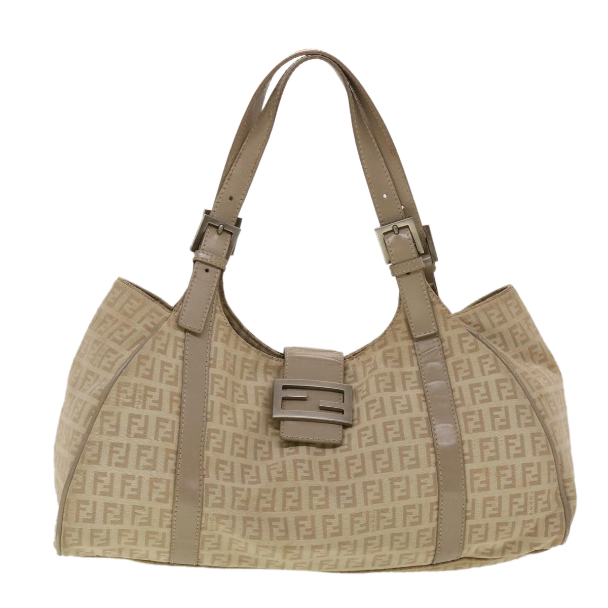 FENDI Zucchino Canvas Mamma Baguette Hand Bag Leather Beige Auth 45281